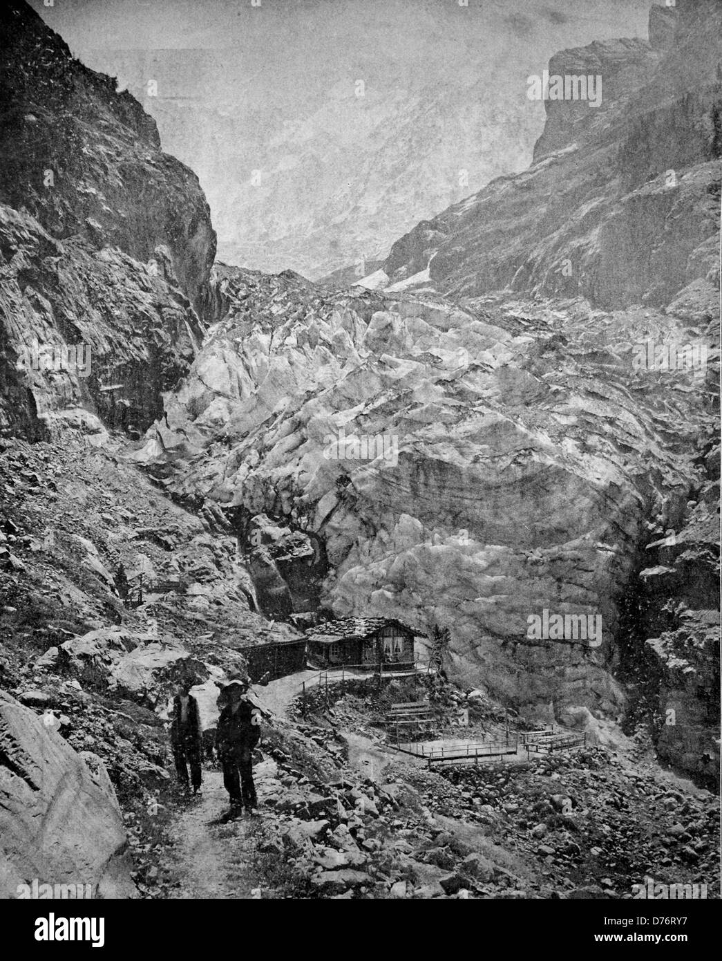 One of the first autotype photographs of the glacier of Grindelwald, Switzerland, circa 1880 Stock Photo