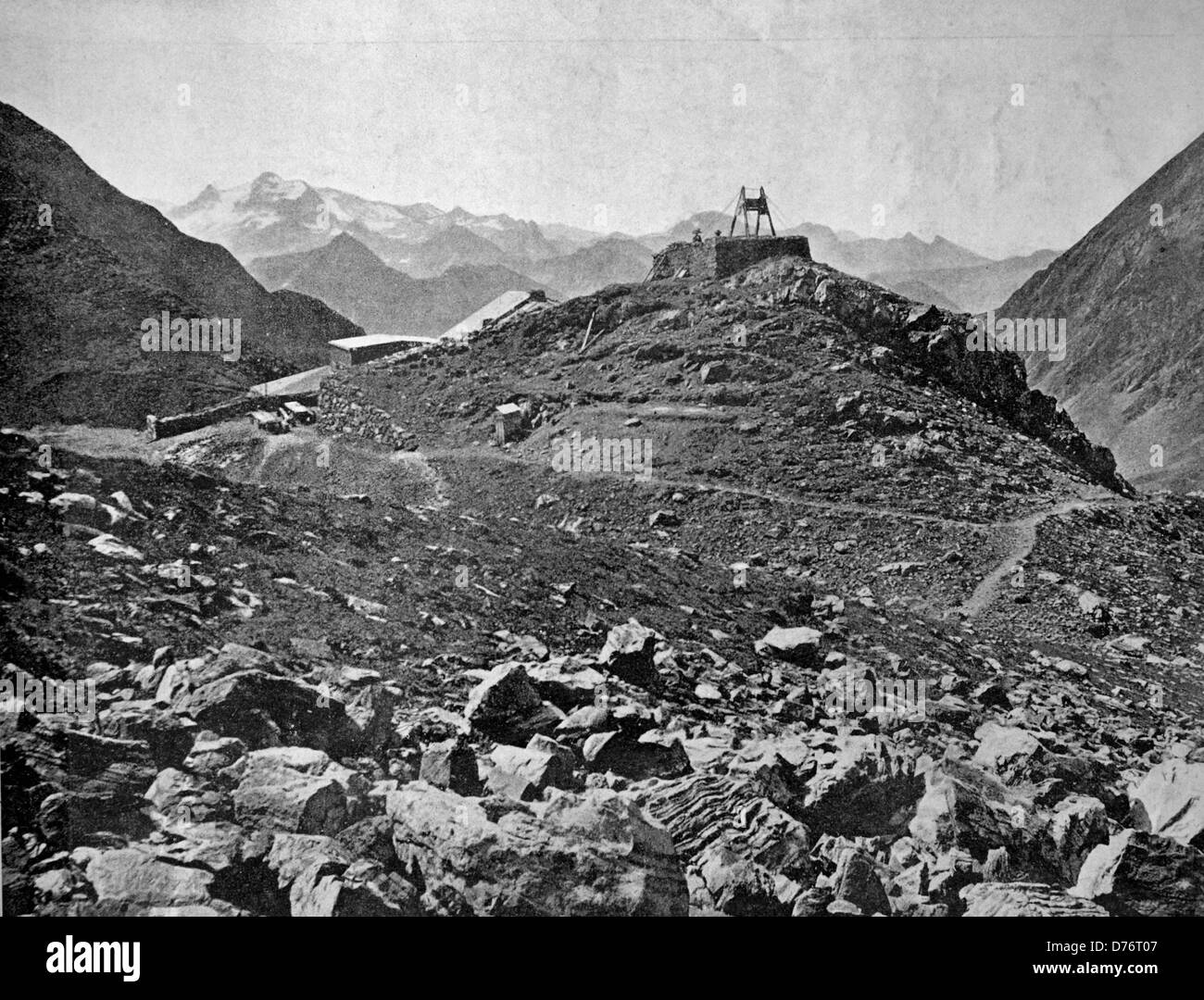 One of the first autotype photographs of Pic du Midi Observatory, France, circa 1880 Stock Photo