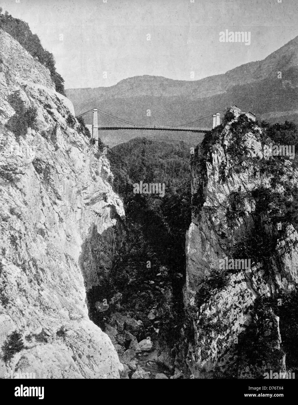 Early autotype of the Pont de l'Abime bridge at Aix-les-Bains, Département Savoie, France, 1880 Stock Photo
