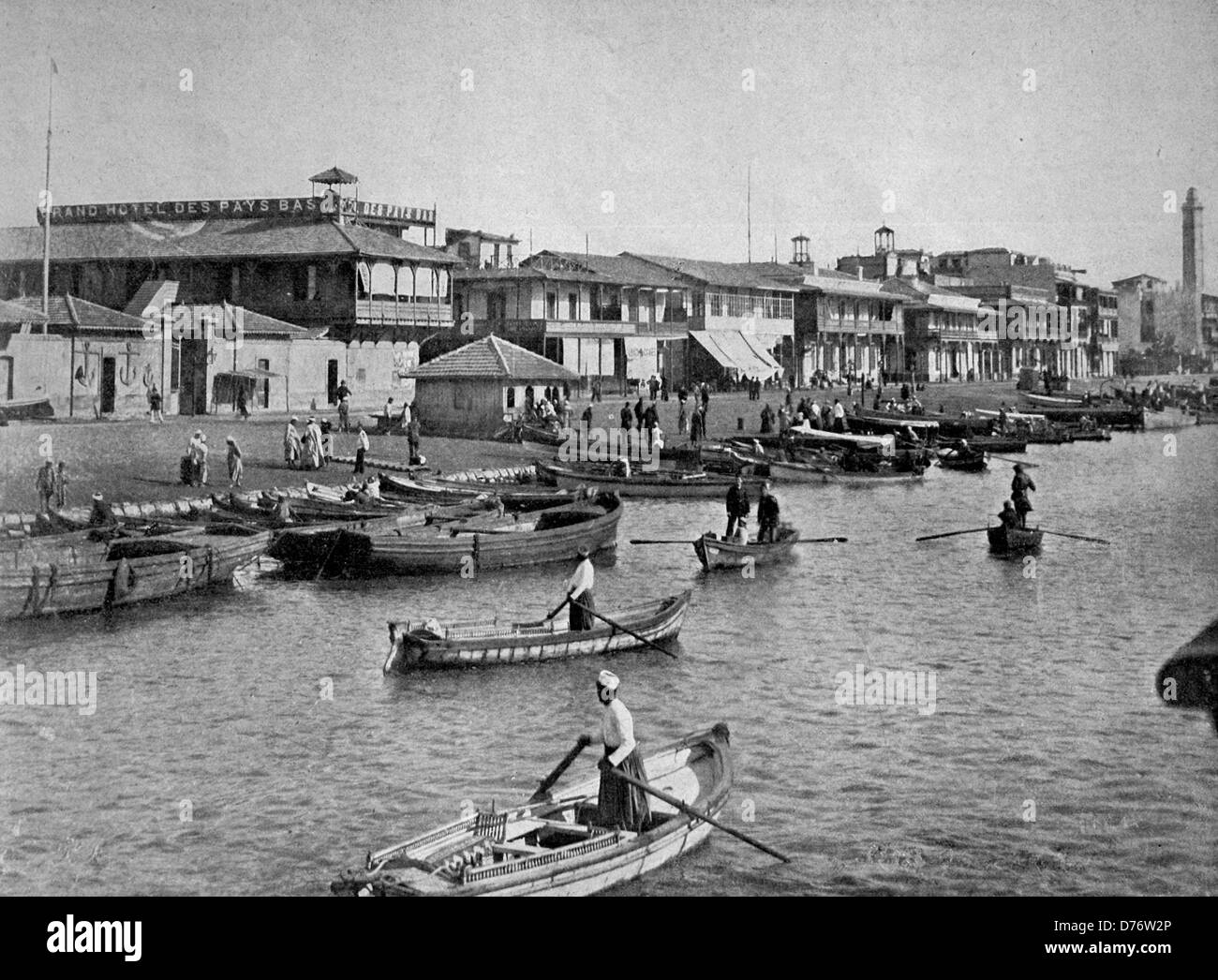 Early autotype of the Suez Canal in Port Said, Egypt, Africa, 1880 Stock Photo