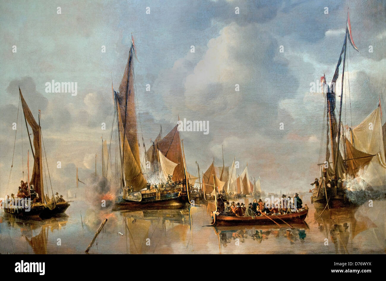 The Home Fleet Saluting the State Barge 1650 Jan Van de Cappelle 1624-1679 Dutch Netherlands Stock Photo
