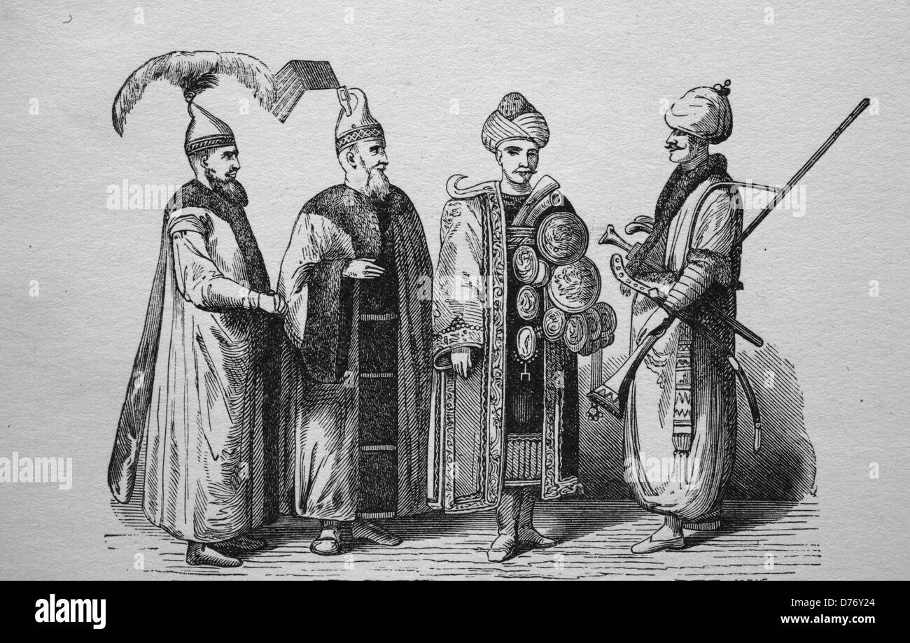 Turkish bodyguards, 17th century, woodcut from 1880 Stock Photo