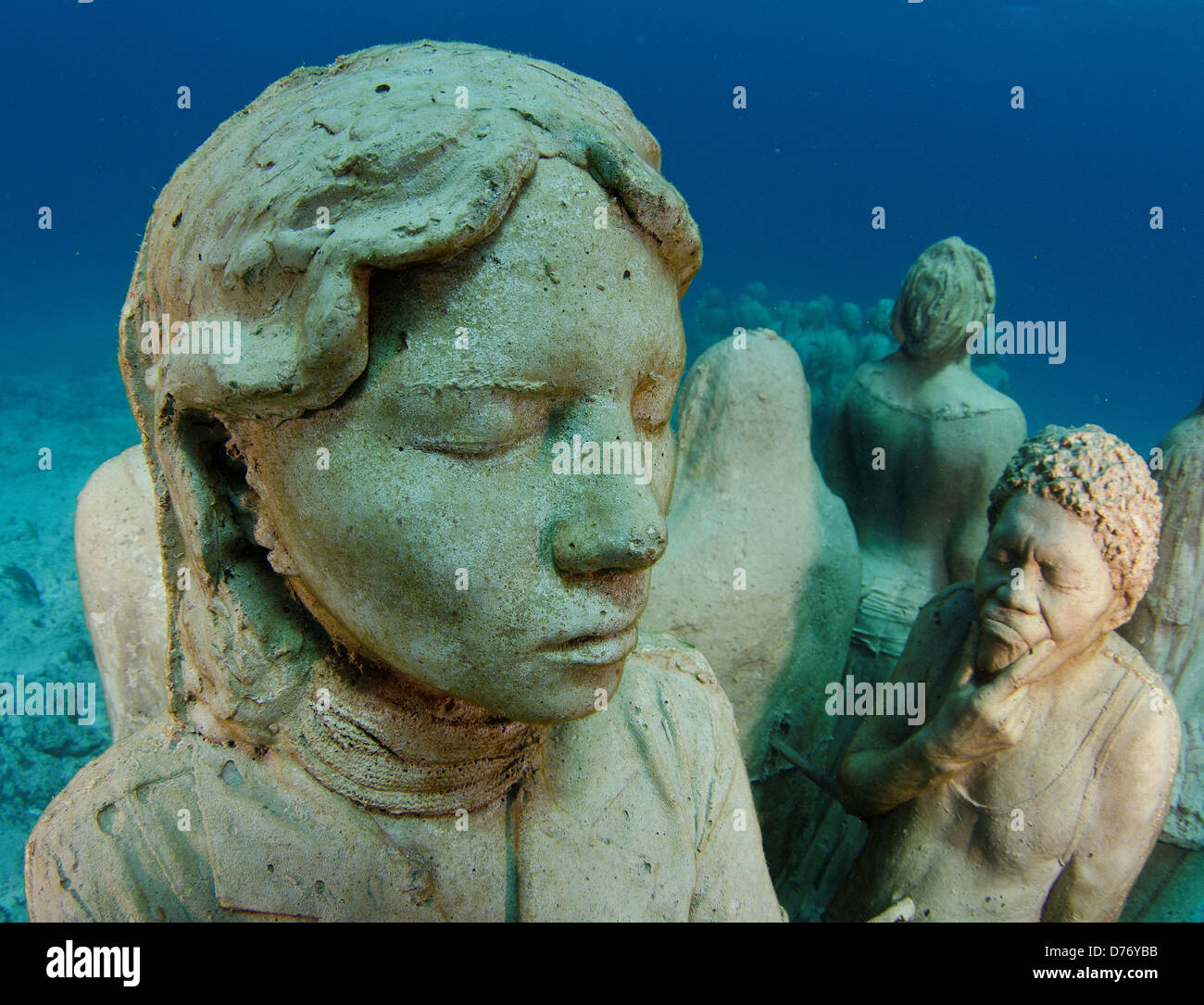 Mexico Cancun Sculptures at bottom sea in Cancun Underwater Museum in