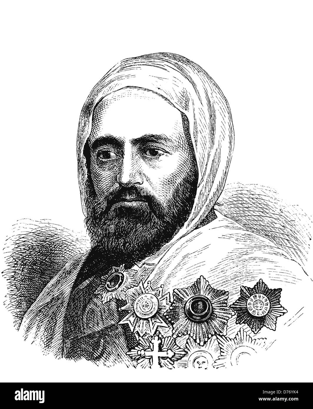 Abd el-Kader or Abd al-Qadir, 1808 - 1883, Algerian freedom fighter, historical woodcut, circa 1880 Stock Photo