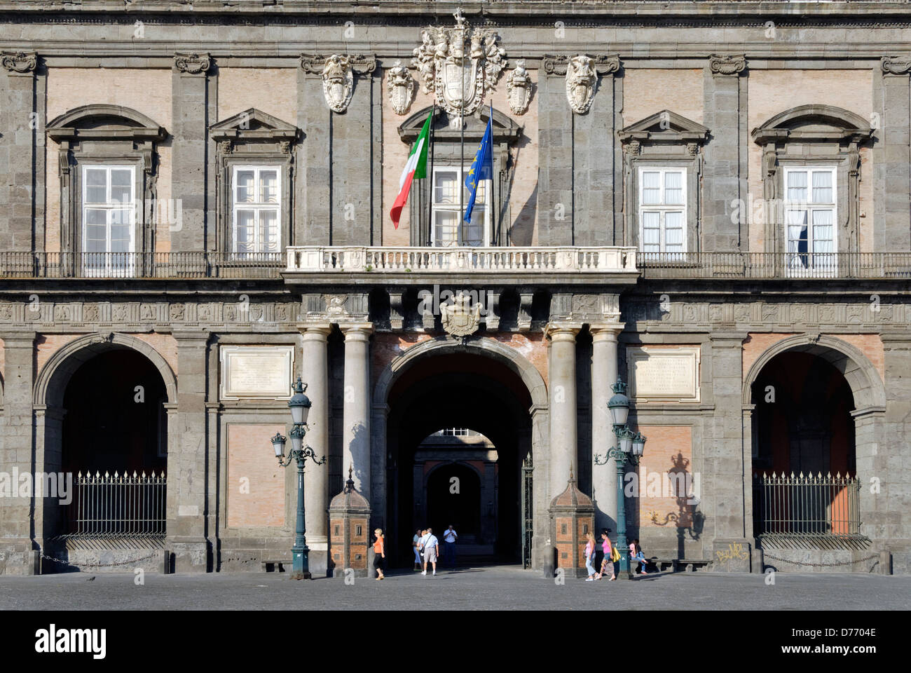Naples. Italy. View of the noble facade of the Palazzo Reale or Royal palace which is situated on the Piazza del Plebiscito. The Stock Photo