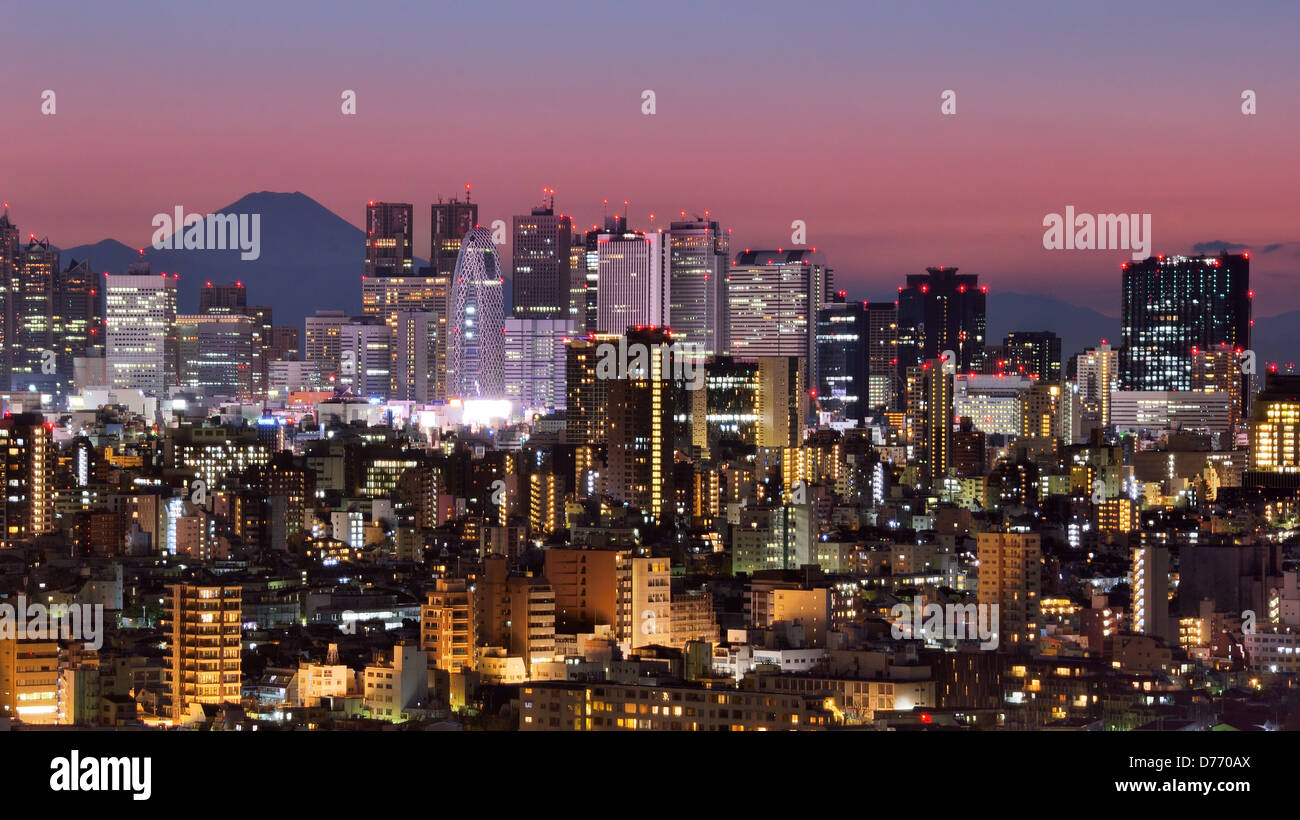 Skyline of Shinjuku, Tokyo, Japan with Mt. Fuji visible Stock Photo