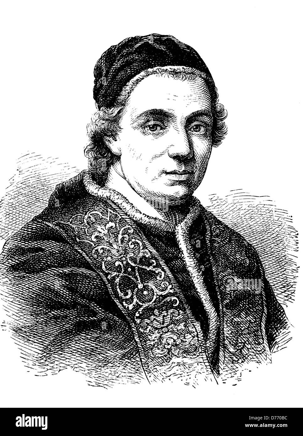 Clement XIV, 1705 - 1774, Pope from 1769 - 1774, woodcut from 1880 Stock Photo