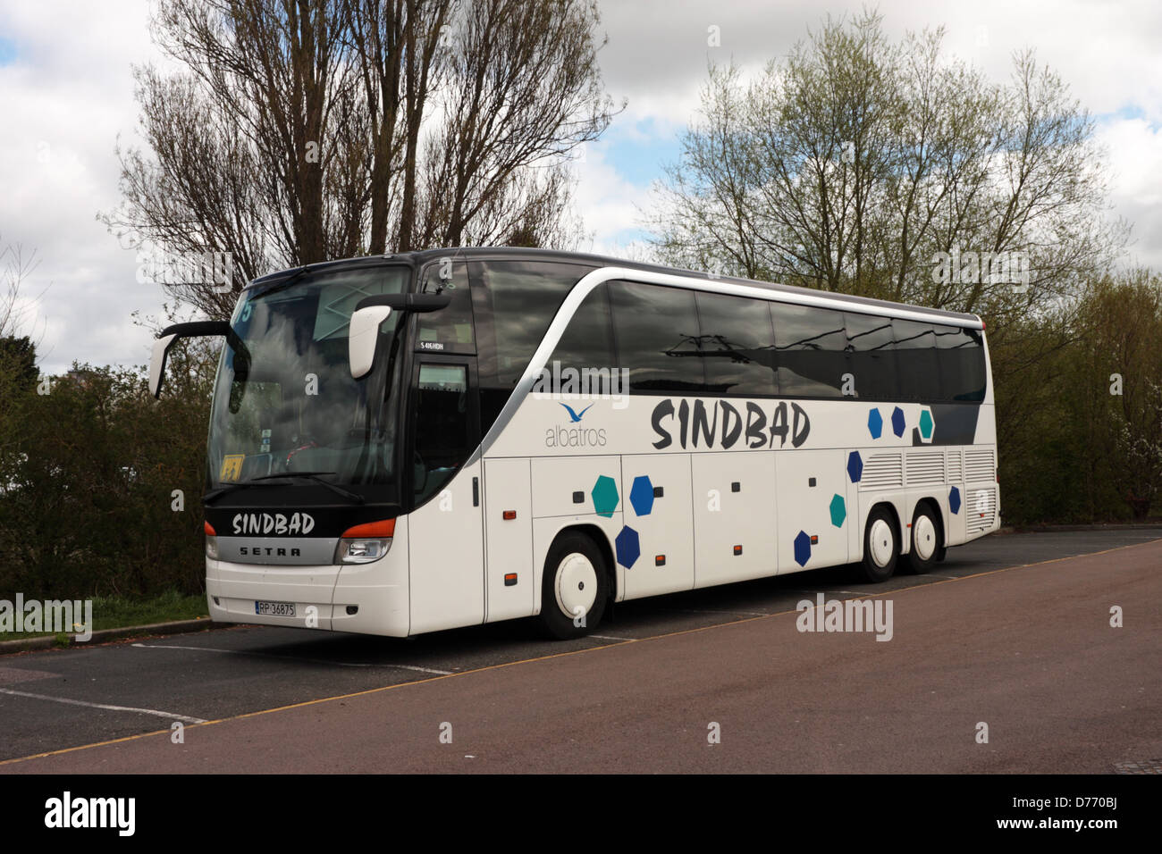 A Setra S416 HDH single deck coach operated by Sindbad Coaches of Poland Stock Photo