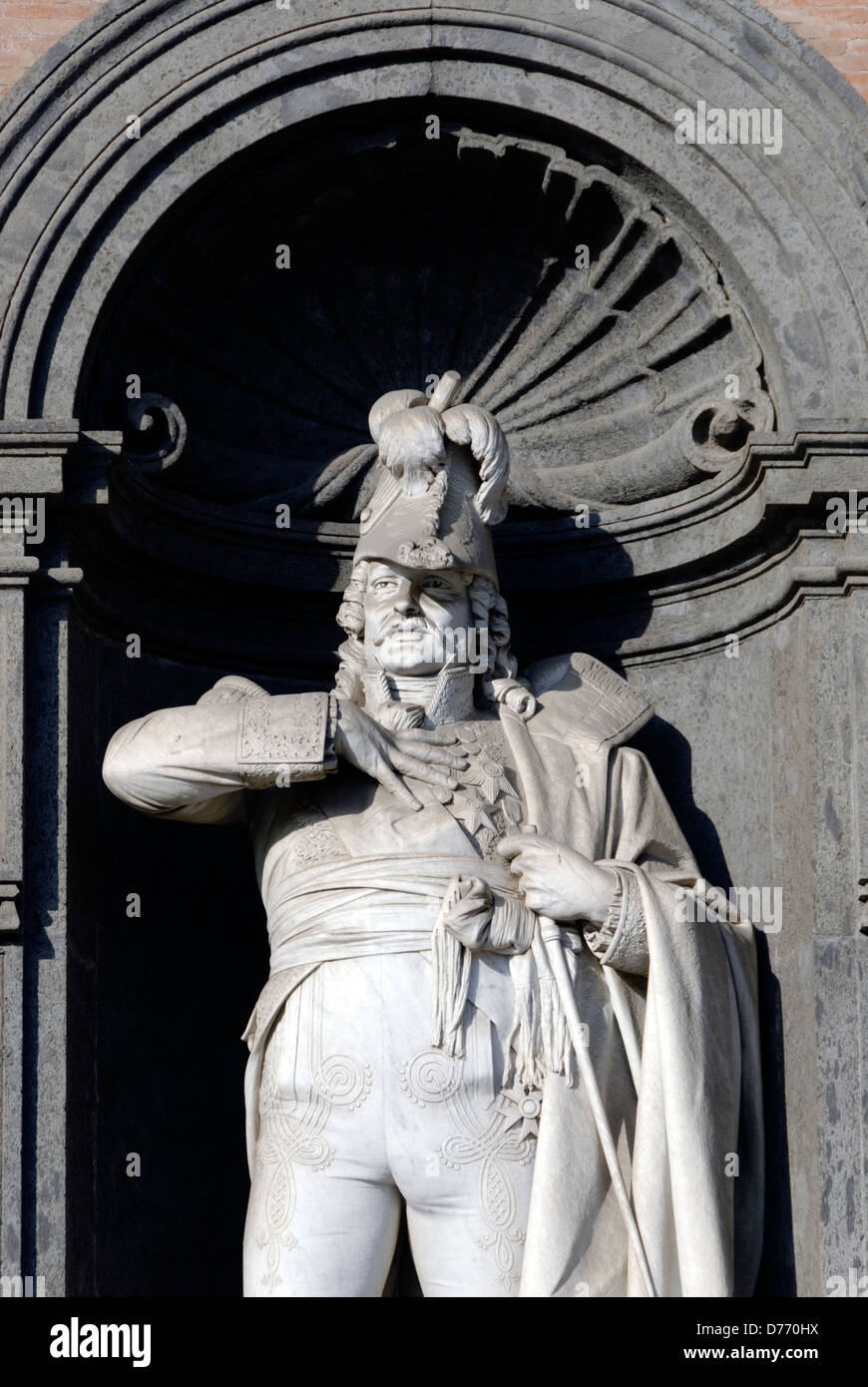 Naples. Italy. Statue of the Bonaparist Joachim Murat or Gioacchino Murat on facade of the Palazzo Reale or Royal palace. Eight Stock Photo
