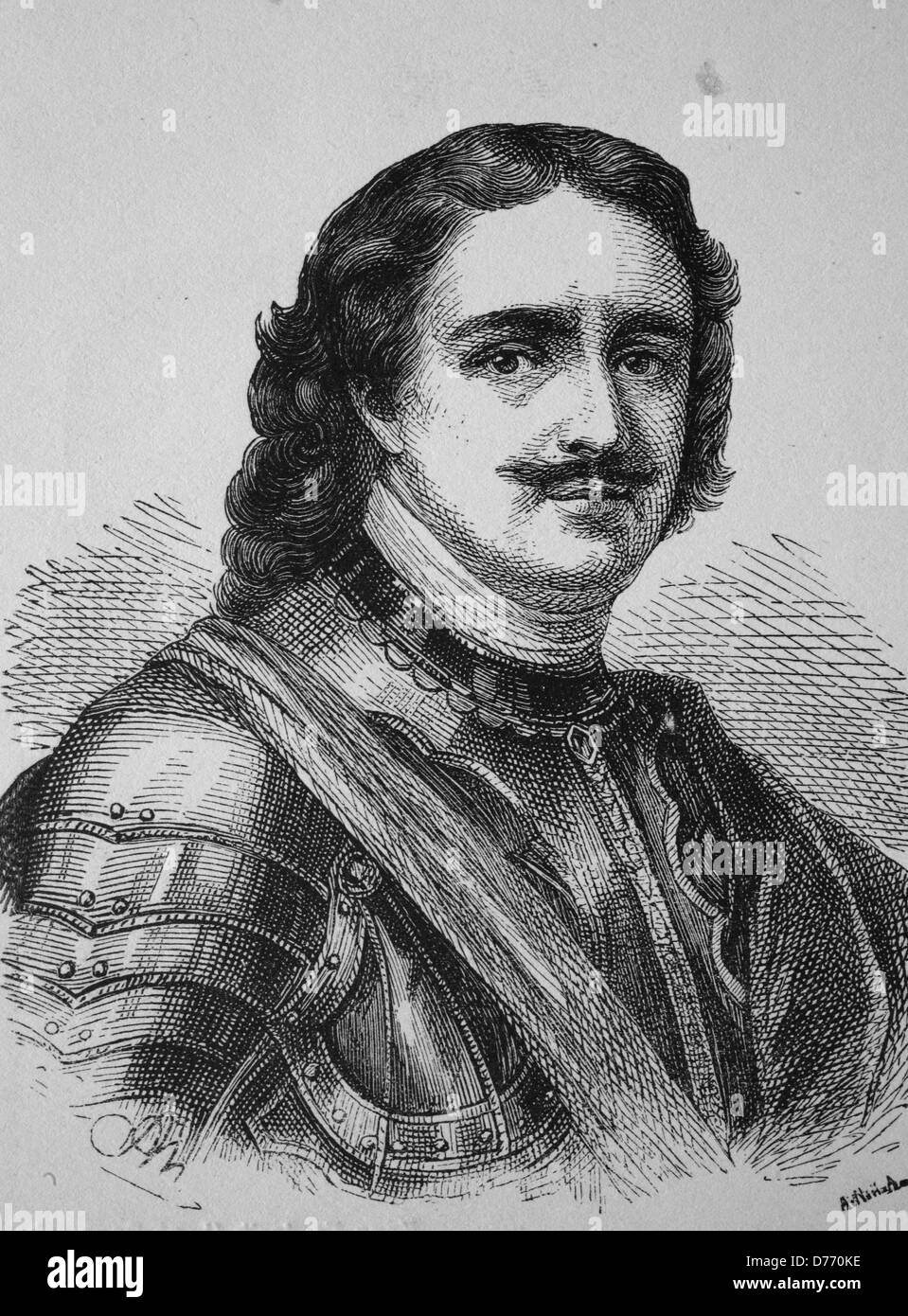 Peter I. the Great, Tsar of Russia and first emperor of the Russian Empire, woodcut from 1880 Stock Photo