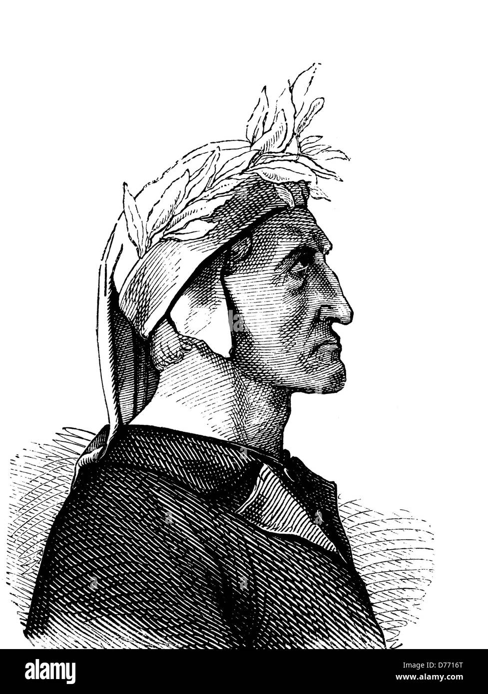 Dante Alighieri, 1265 - 1321, Italian poet and philosopher, historical woodcut, 1880 Stock Photo