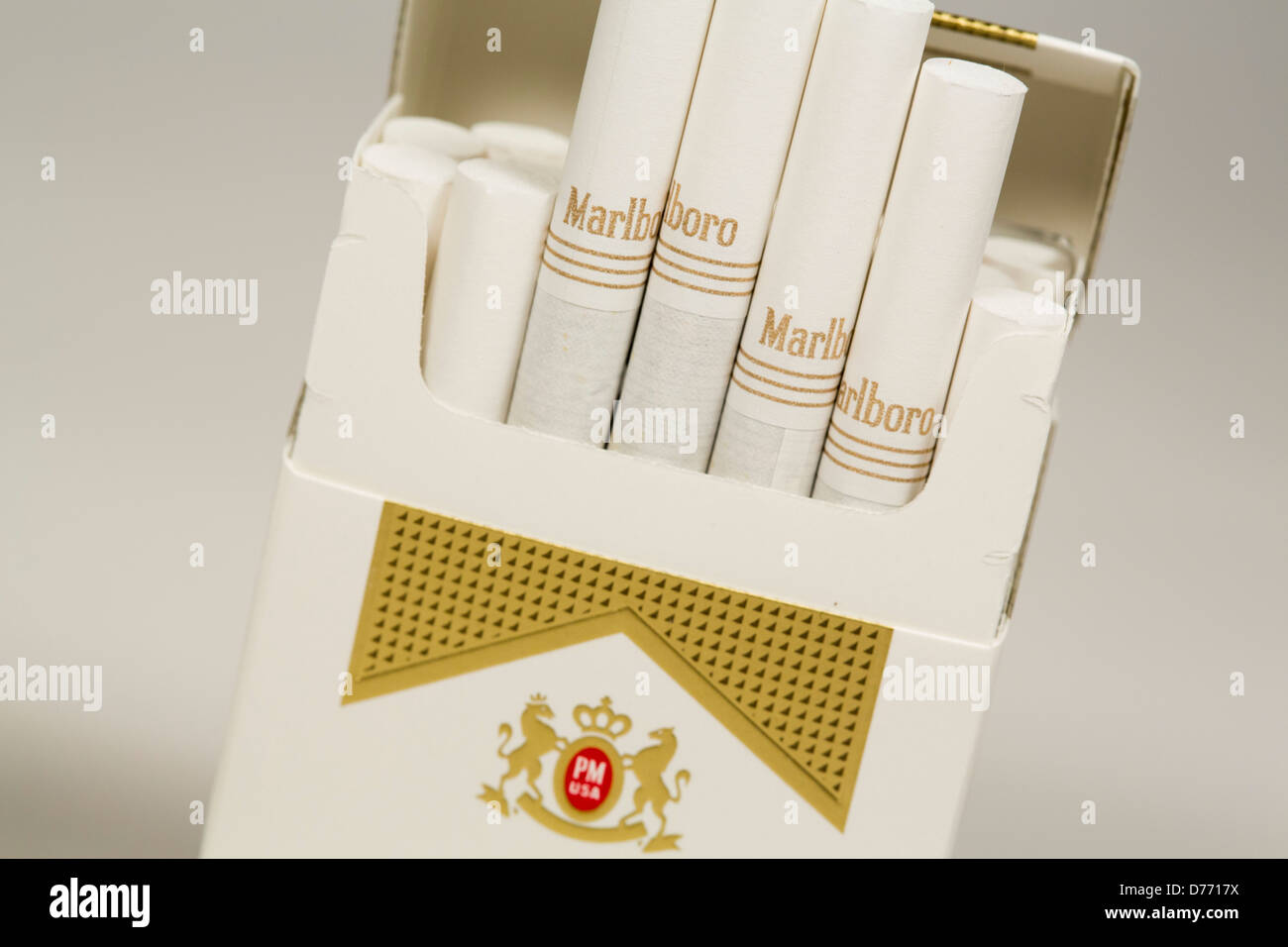A pack of Marlboro Gold cigarettes. Stock Photo