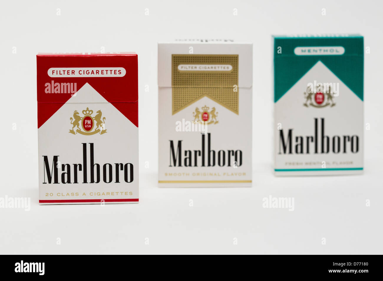 Various packs of Marlboro cigarettes. Stock Photo