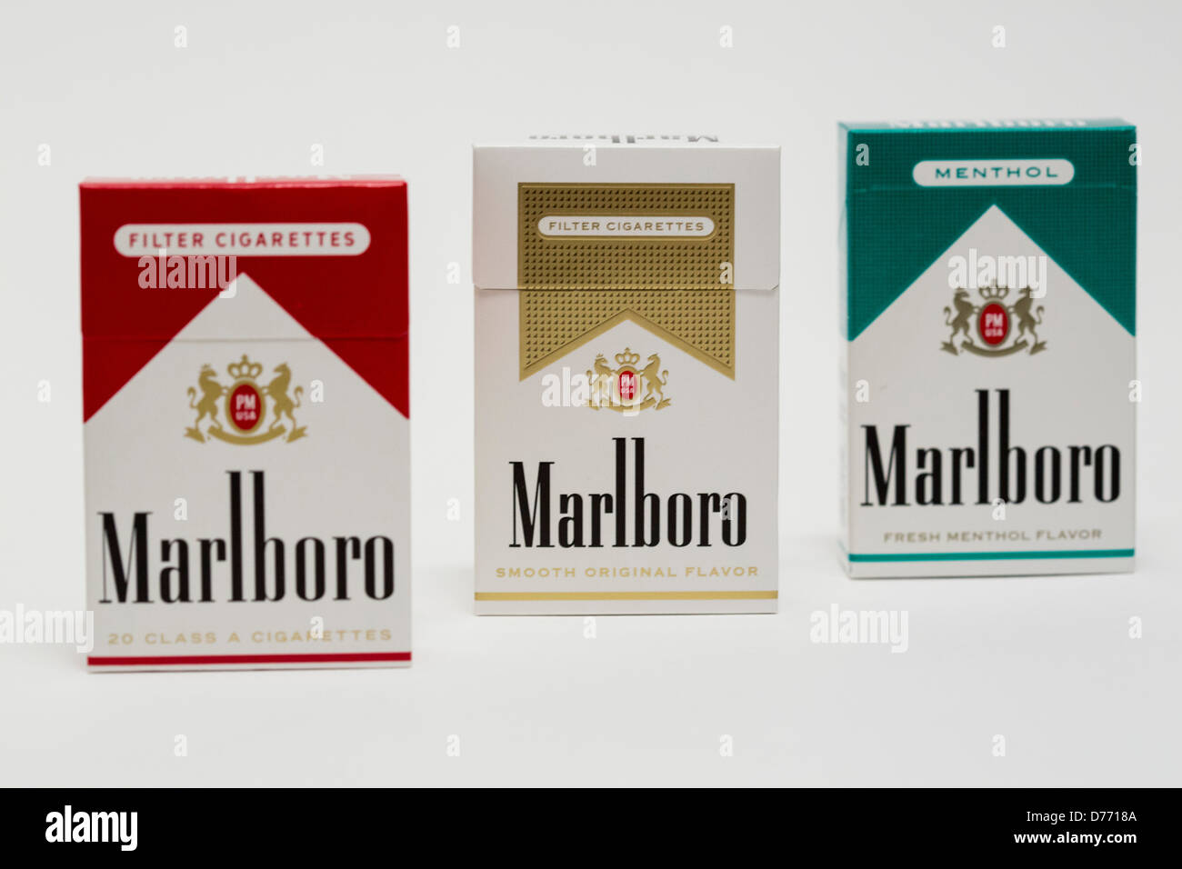 Various packs of Marlboro cigarettes. Stock Photo