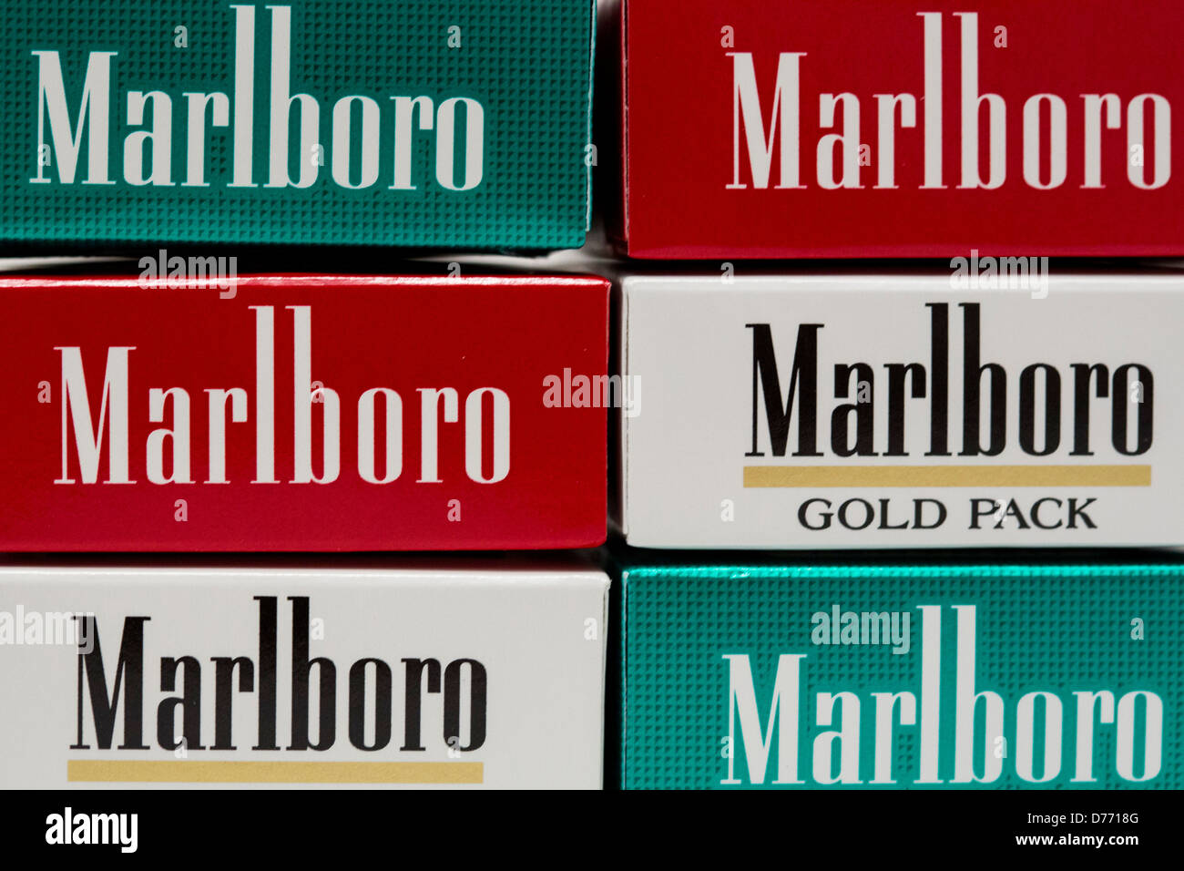 Various packs of Marlboro cigarettes. Stock Photo