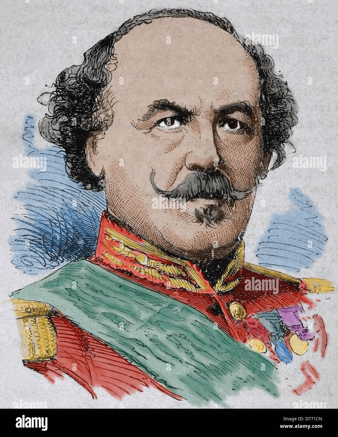 François Certain-Canrobert (1809-1895). French Marshal. Engraving in The Spanish and American Illustration, 1872. Colored. Stock Photo
