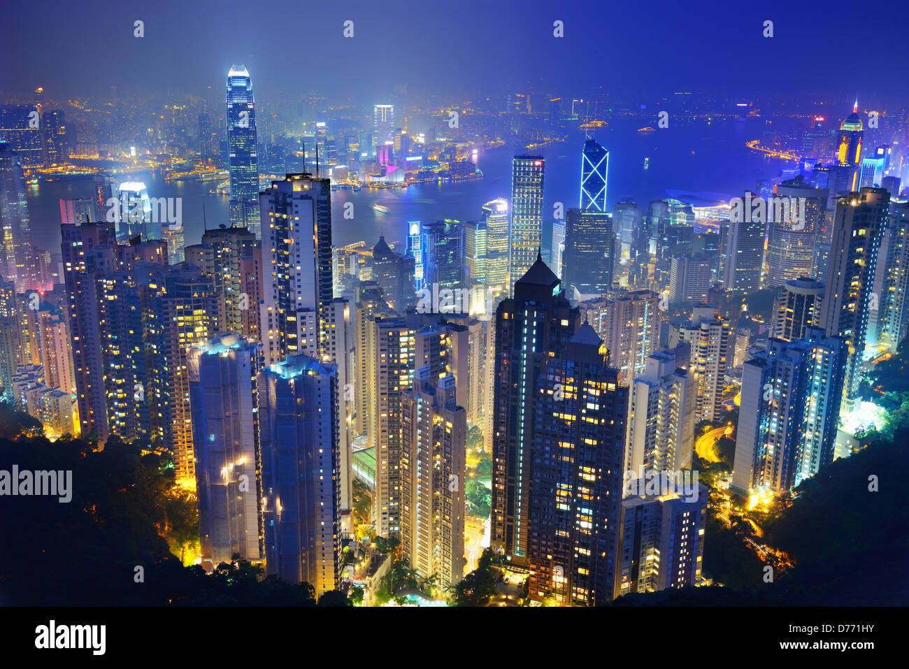 Famed skyline of Hong Kong from Victoria Peak Stock Photo