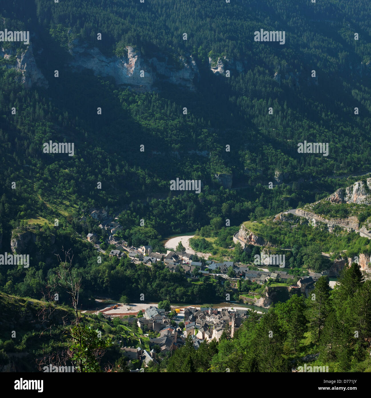 The village Sainte Enimie in du Tarn seen above in morning sunlight Stock Photo Alamy