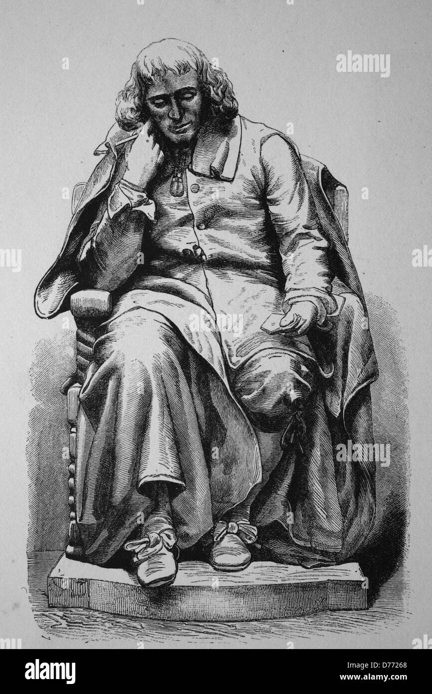 Baruch de Spinoza, 1632 - 1677, Dutch philosopher, statue in The Hague, woodcut from 1880 Stock Photo