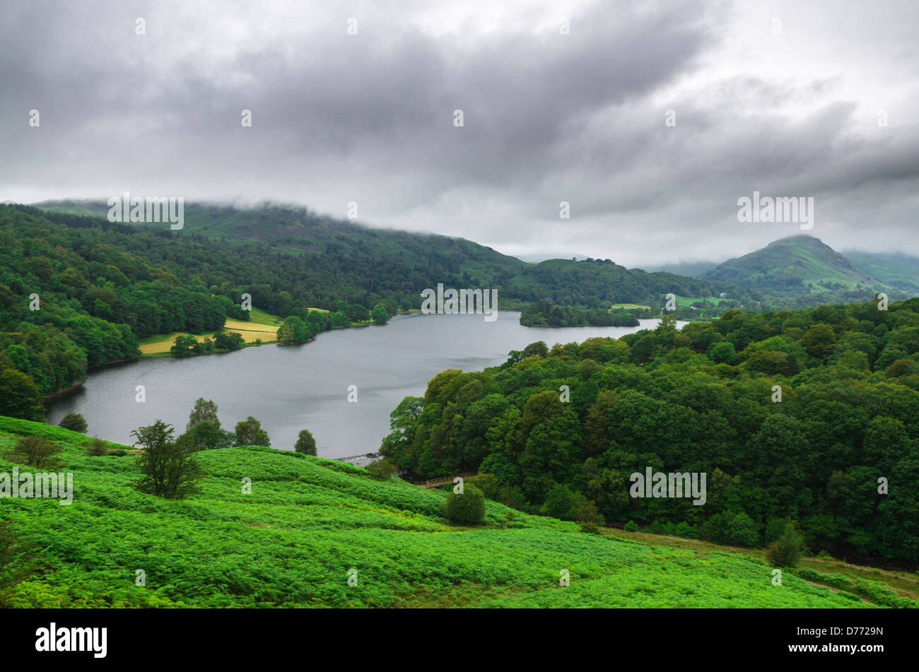Grasmere viewed from Loughrigg Fell in the Lake District, Cumbria, England. Stock Photo