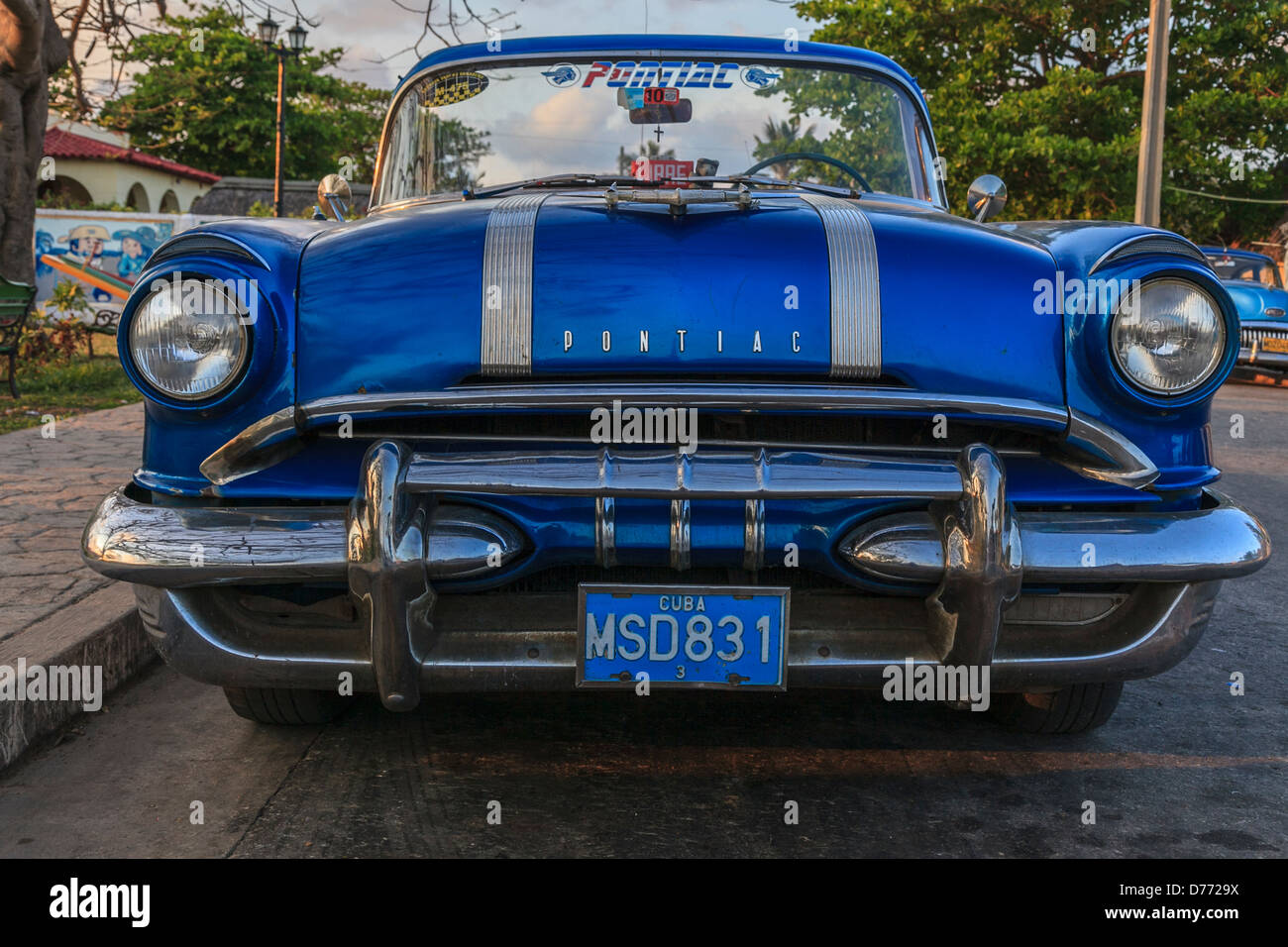 Blue vintage car in Varadero, Cuba Stock Photo