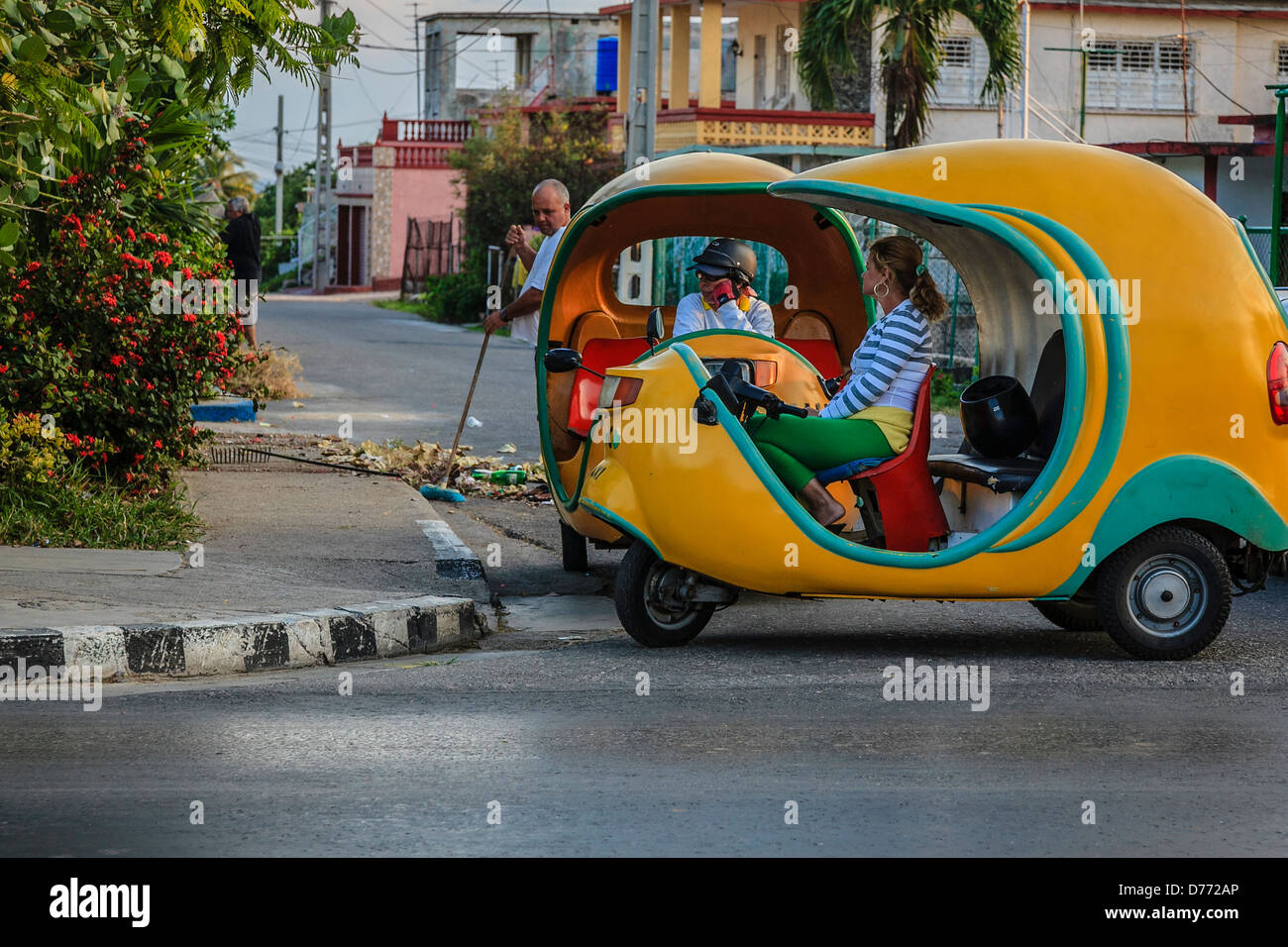 Coco-taxi cabs of Cuba waiting Stock Photo