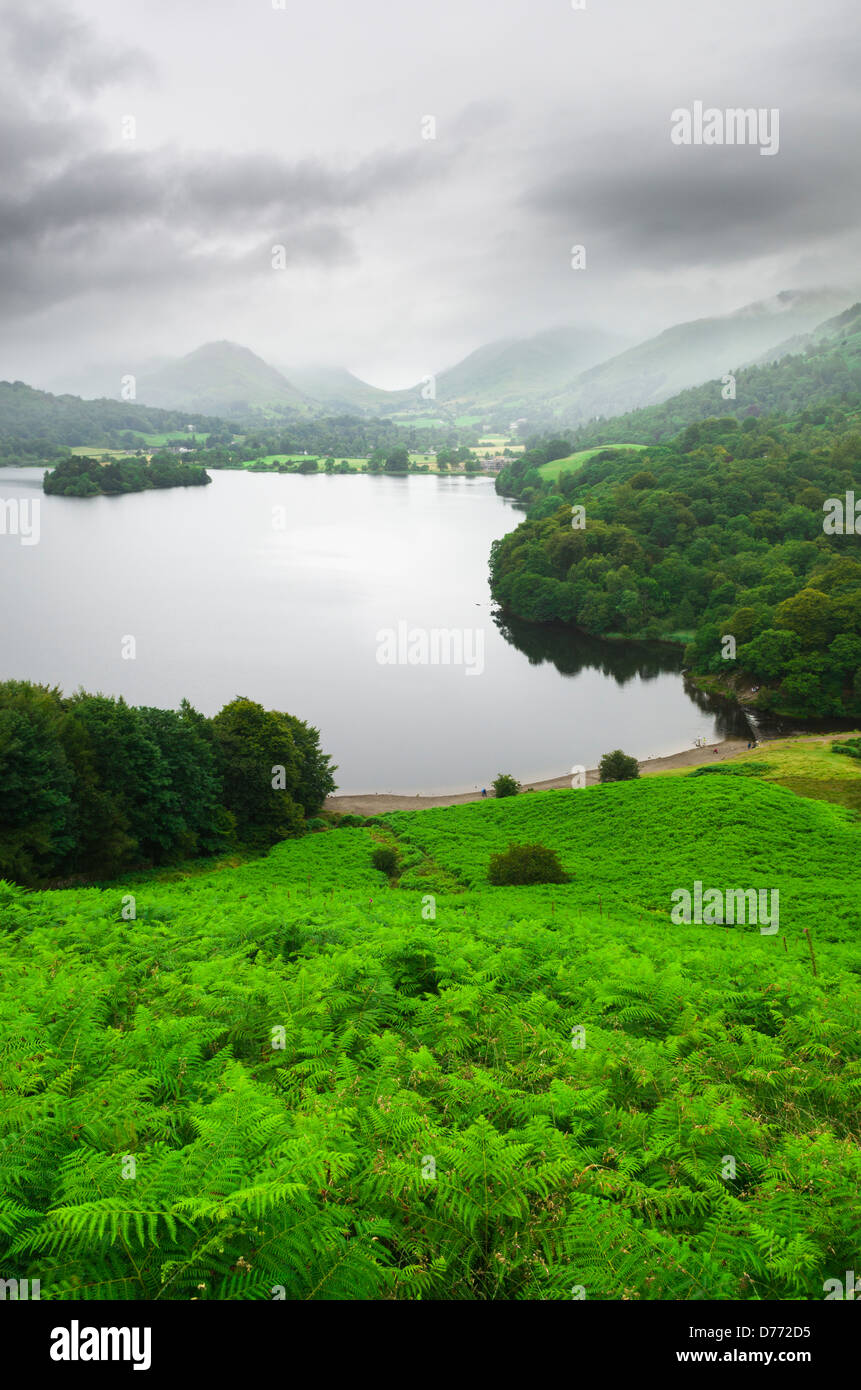 Grasmere viewed from Loughrigg Fell in the Lake District, Cumbria, England. Stock Photo
