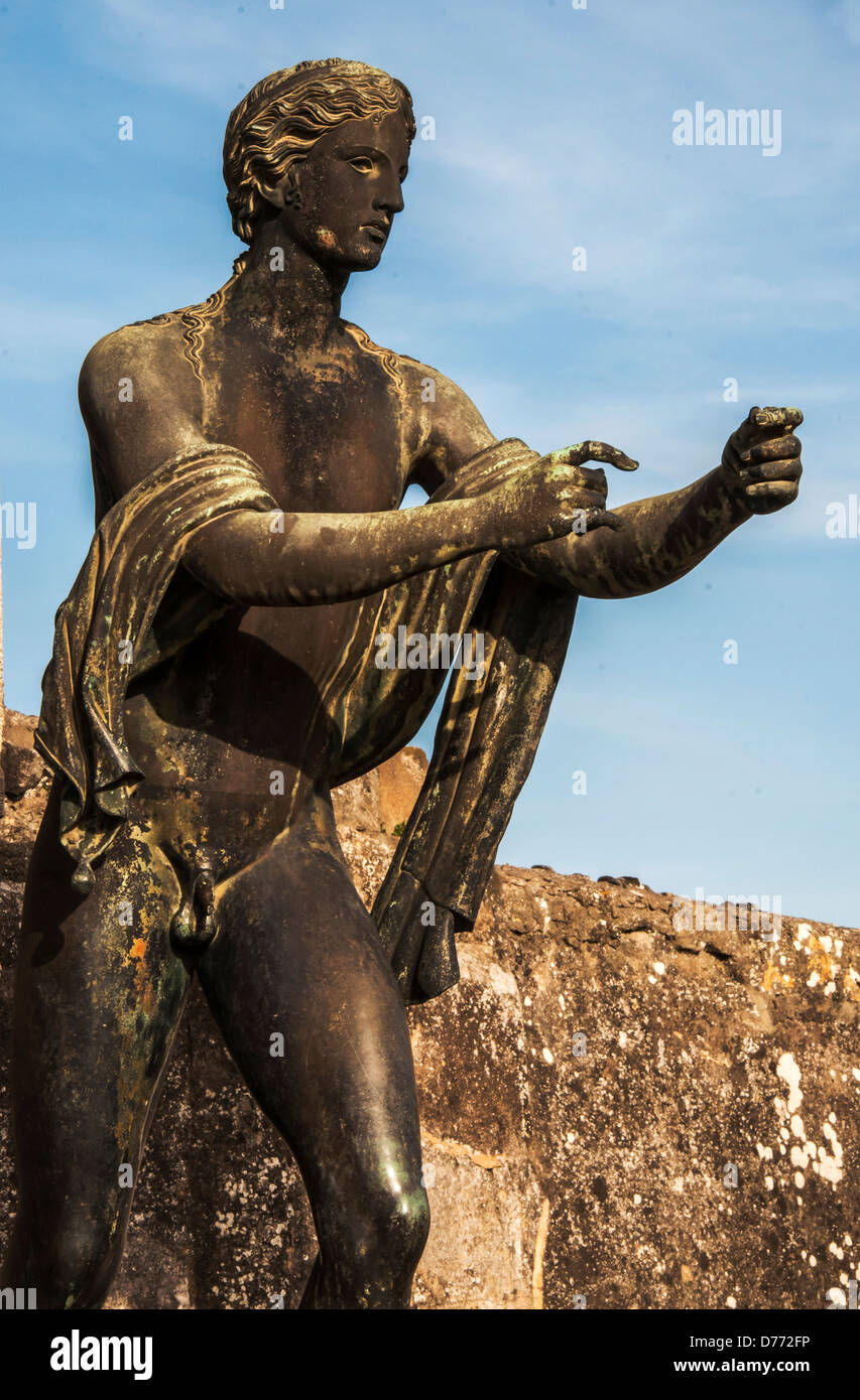 bronze statue inside the pompeii ruins, italy Stock Photo