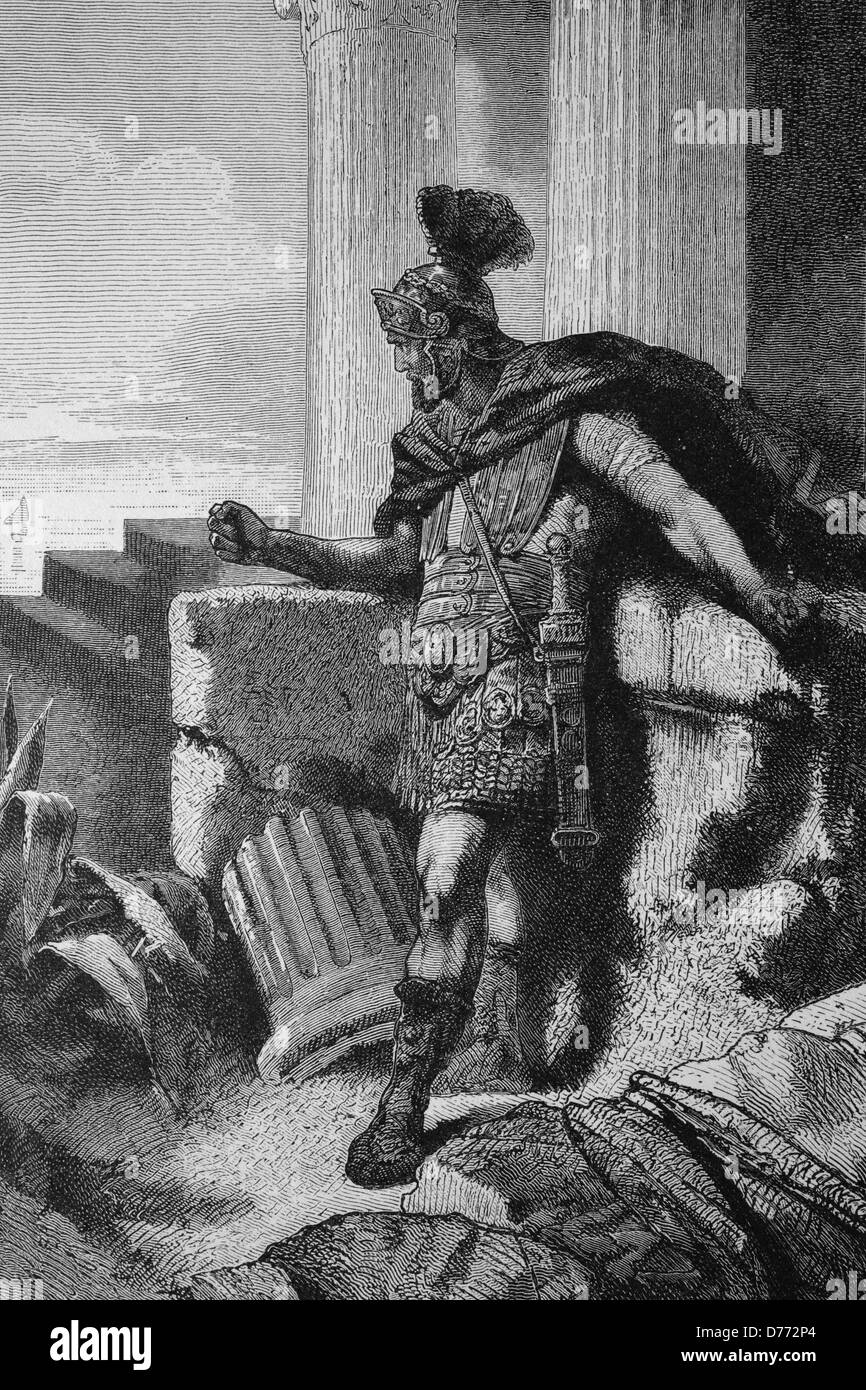 Marius on the ruins of Carthage, North Africa, historical woodcut, circa 1880 Stock Photo