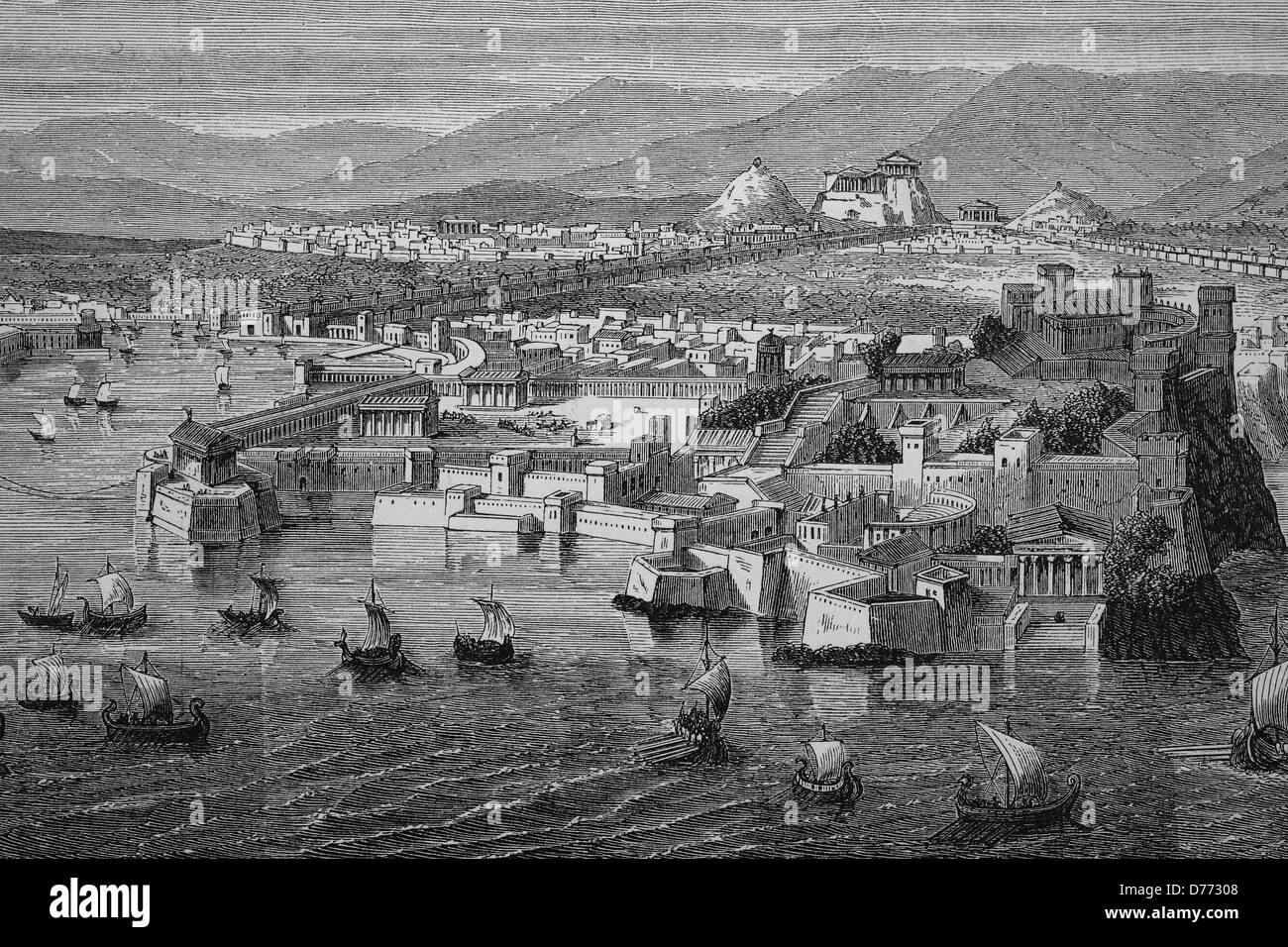 Athens, Greece, historical woodcut, circa 1880 Stock Photo