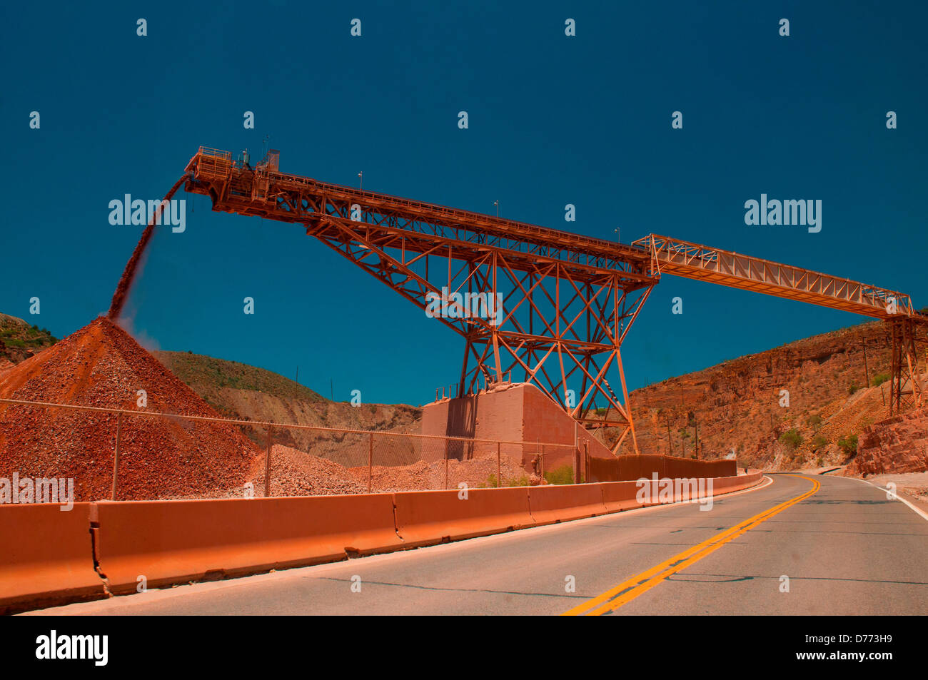 A conveyor belt drops rock Morenci Mine in Morenci Arizona It largest