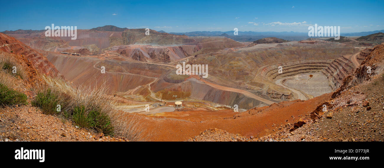 A panorama shows openpit Morenci Mine in Morenci Arizona largest copper mine in North America