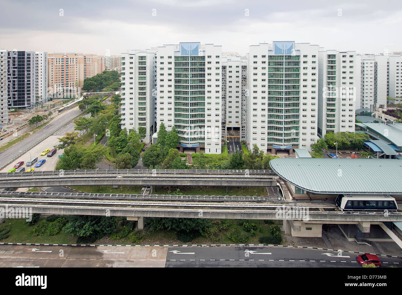 Singapore Light Rail Train Station in Punggol Housing District Stock Photo