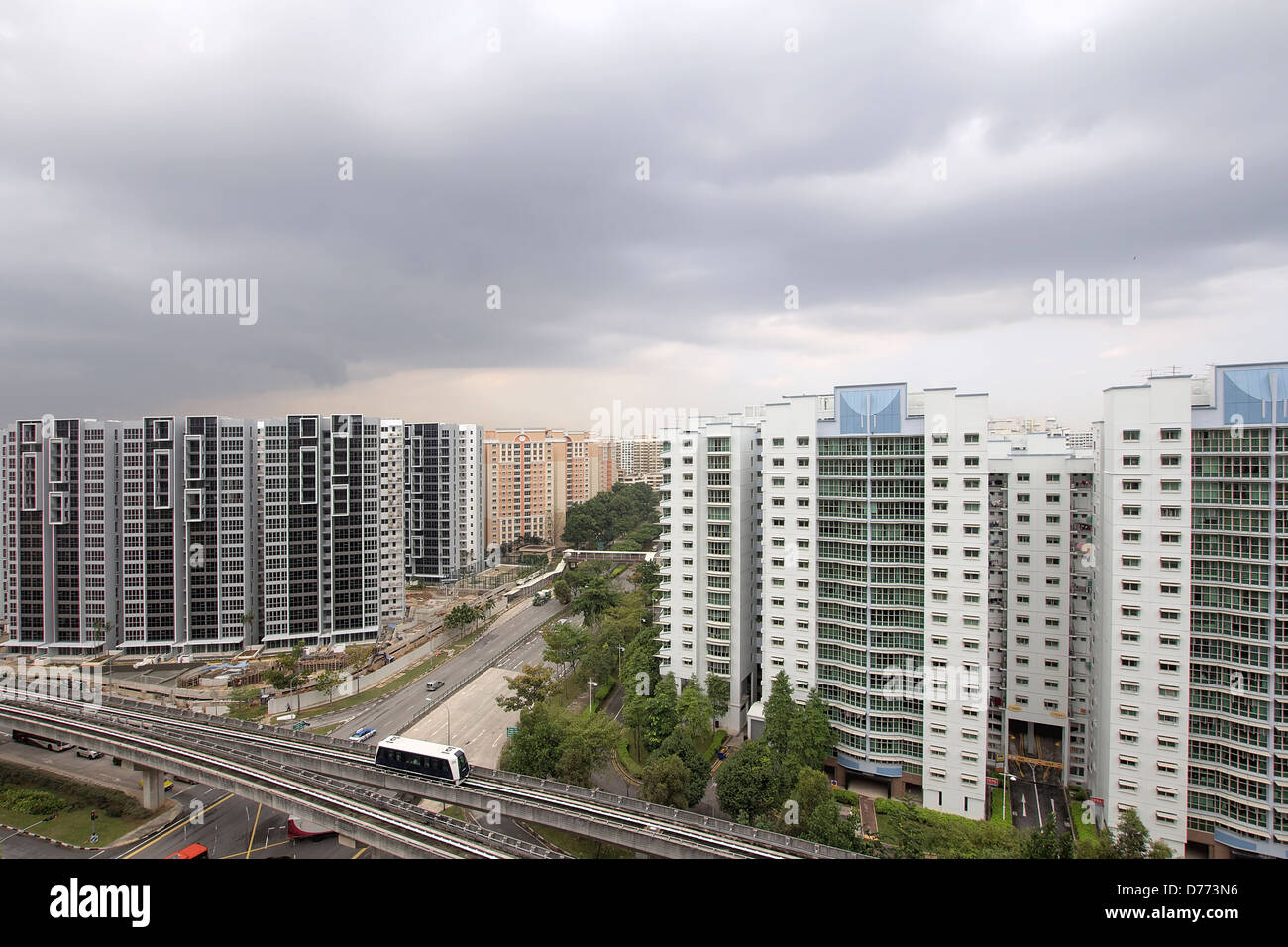 Singapore Planned Community with Private and Government Public Housing and Transportation Stock Photo