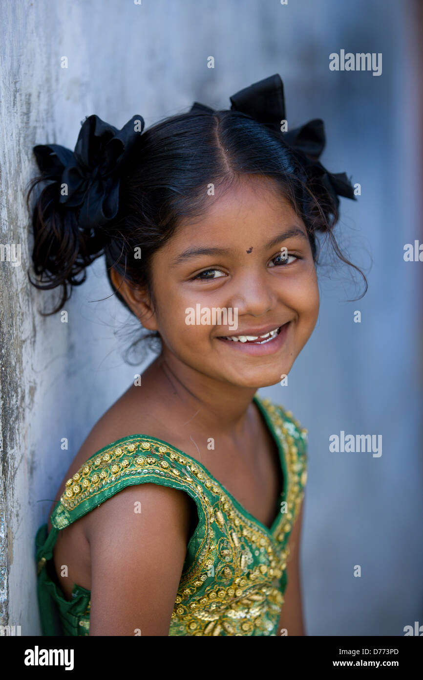 Indian girl Shalini smiling Andhra Pradesh South India Stock Photo