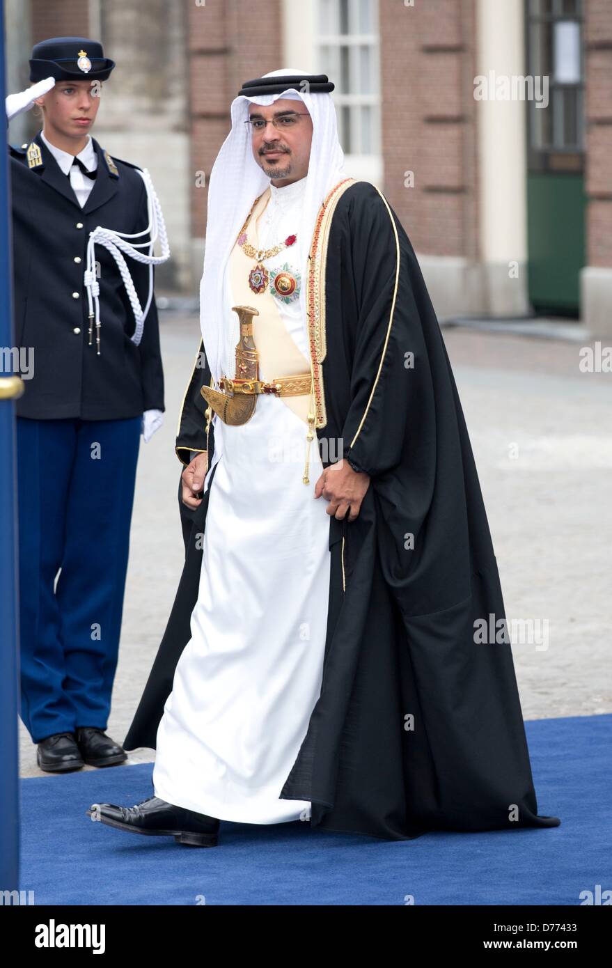 Crown Prince of Bahrain Salman bin Hamad al Khalifa leaves the Nieuwe Kerk after the investiture