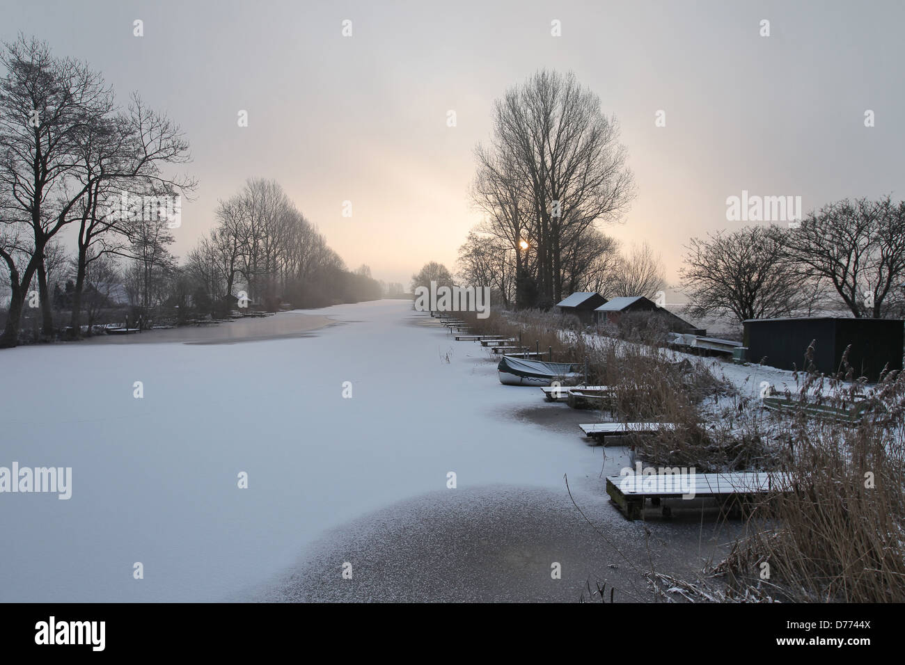 Bovenau, Germany, eider-old frozen canal near the lock at Kluvensiek Stock Photo