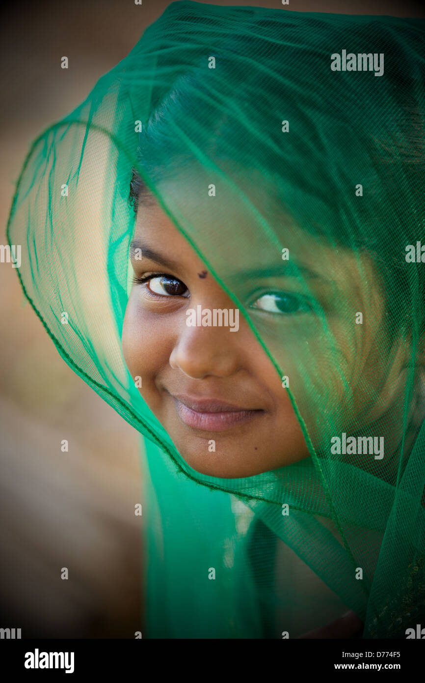 Indian girl Shalini with veil Andhra Pradesh South India Stock Photo ...