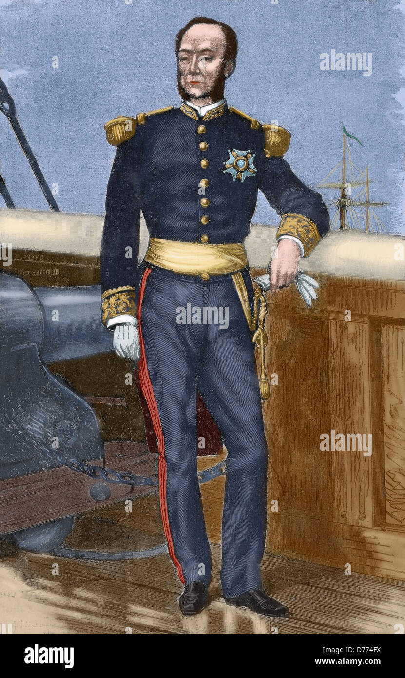 Amedee Courbet (1827-1885). French Admiral. Engraved by F. Meaulle. The Illustration, 1884. Colored. Stock Photo