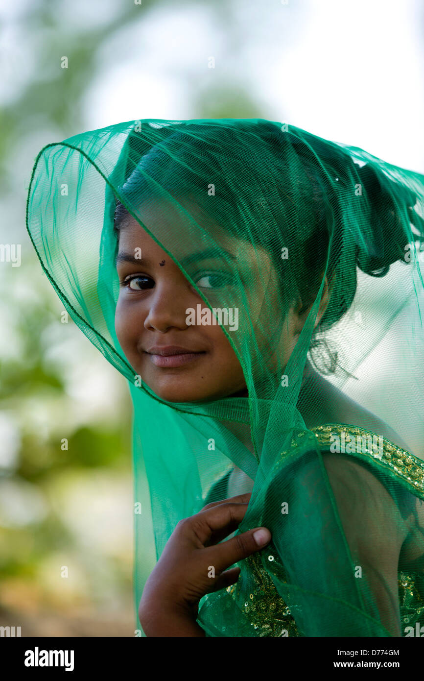 Indian girl Shalini with veil Andhra Pradesh South India Stock Photo ...