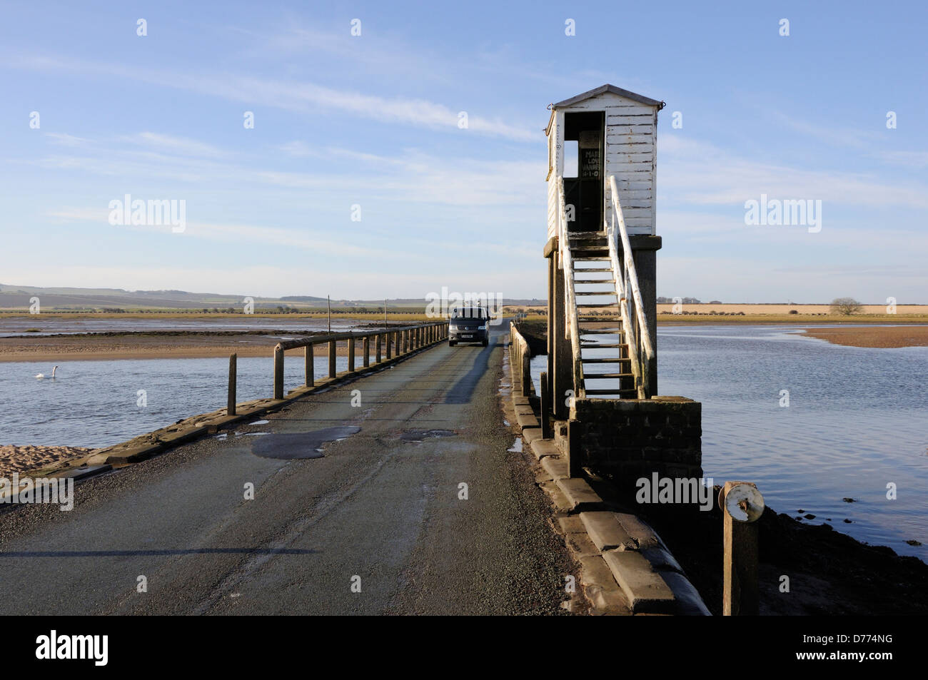The refuge hut on the causeway to Holy Island Stock Photo