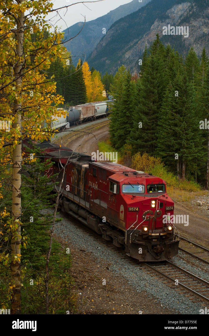 Canada Alberta Canadian Pacific freight train at famous Spiral Tunnels