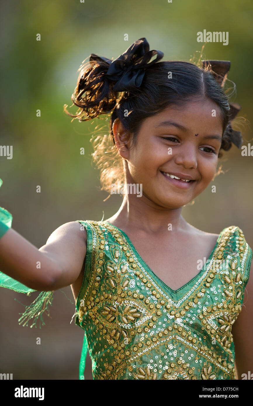 Indian girl Shalini playing with a veil Andhra Pradesh South India ...