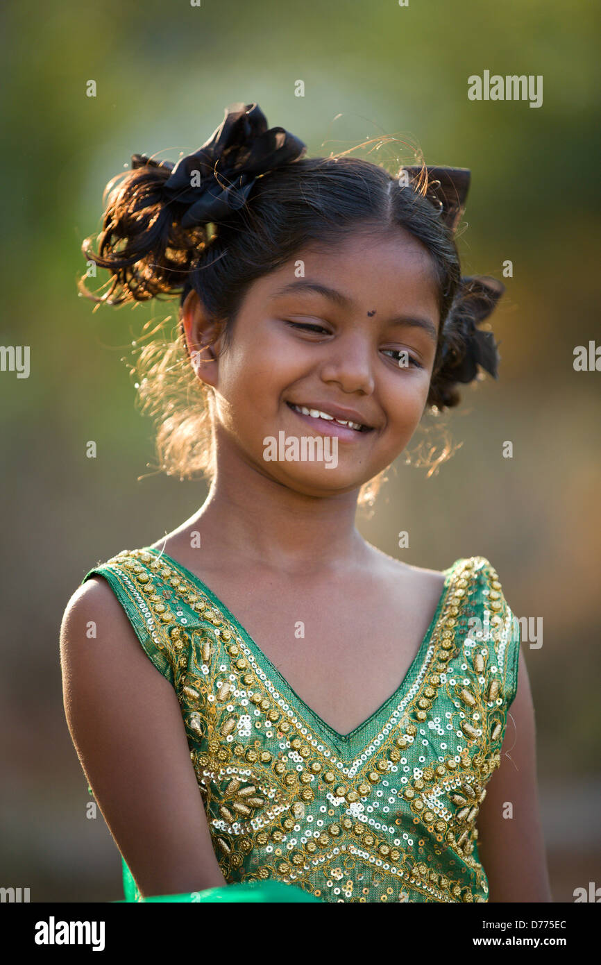 Indian girl Shalini playing with a veil Andhra Pradesh South India ...