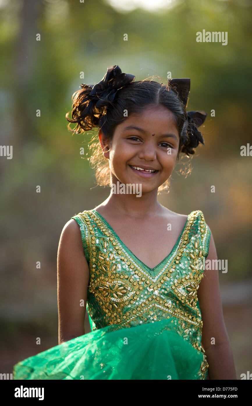 Indian girl Shalini playing with a veil Andhra Pradesh South India ...