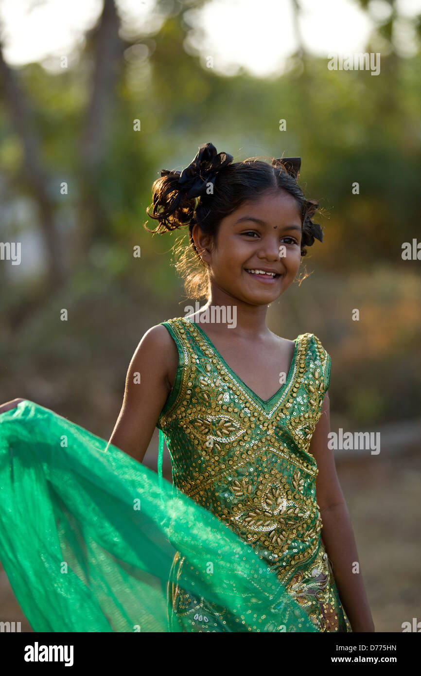 Indian girl Shalini playing with a veil Andhra Pradesh South India ...