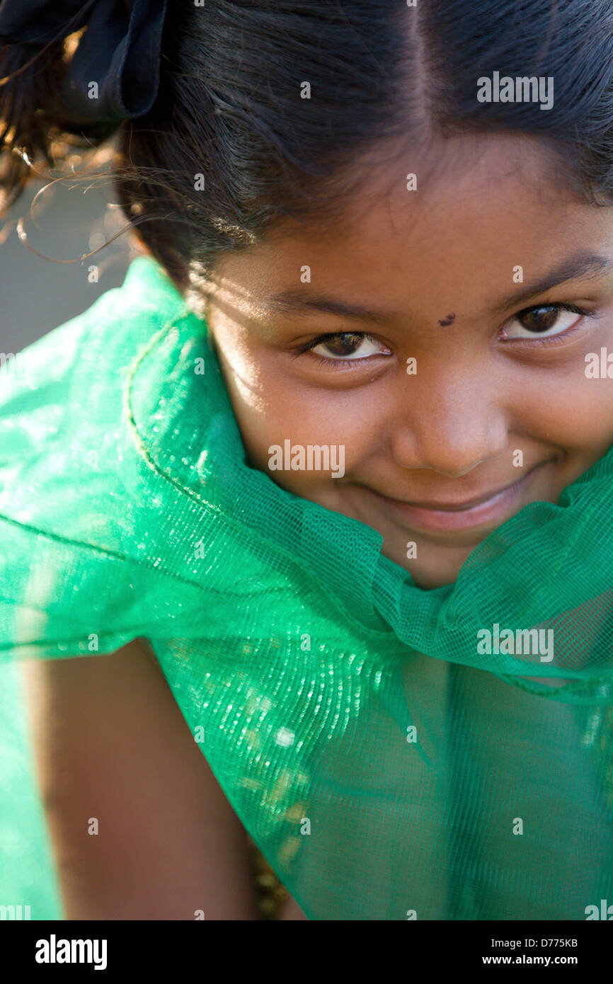 Indian girl Shalini playing with a veil Andhra Pradesh South India ...