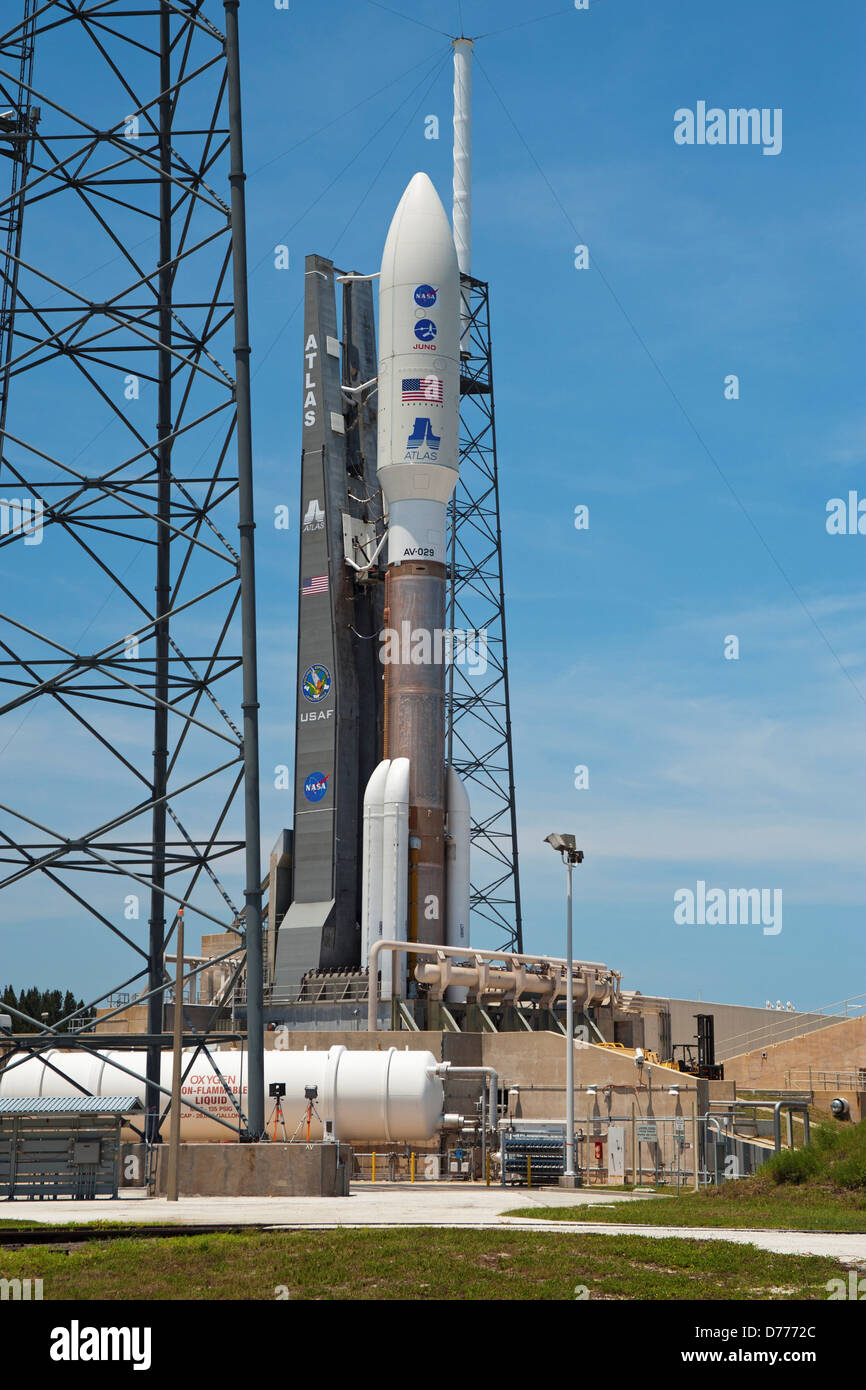 Atlas V Rocket Awaits Lift Off at Cape Canaveral Stock Photo