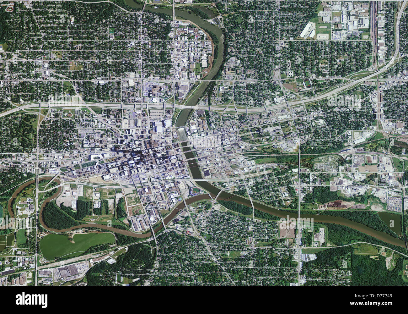 aerial photo map of Des Moines, Iowa Stock Photo