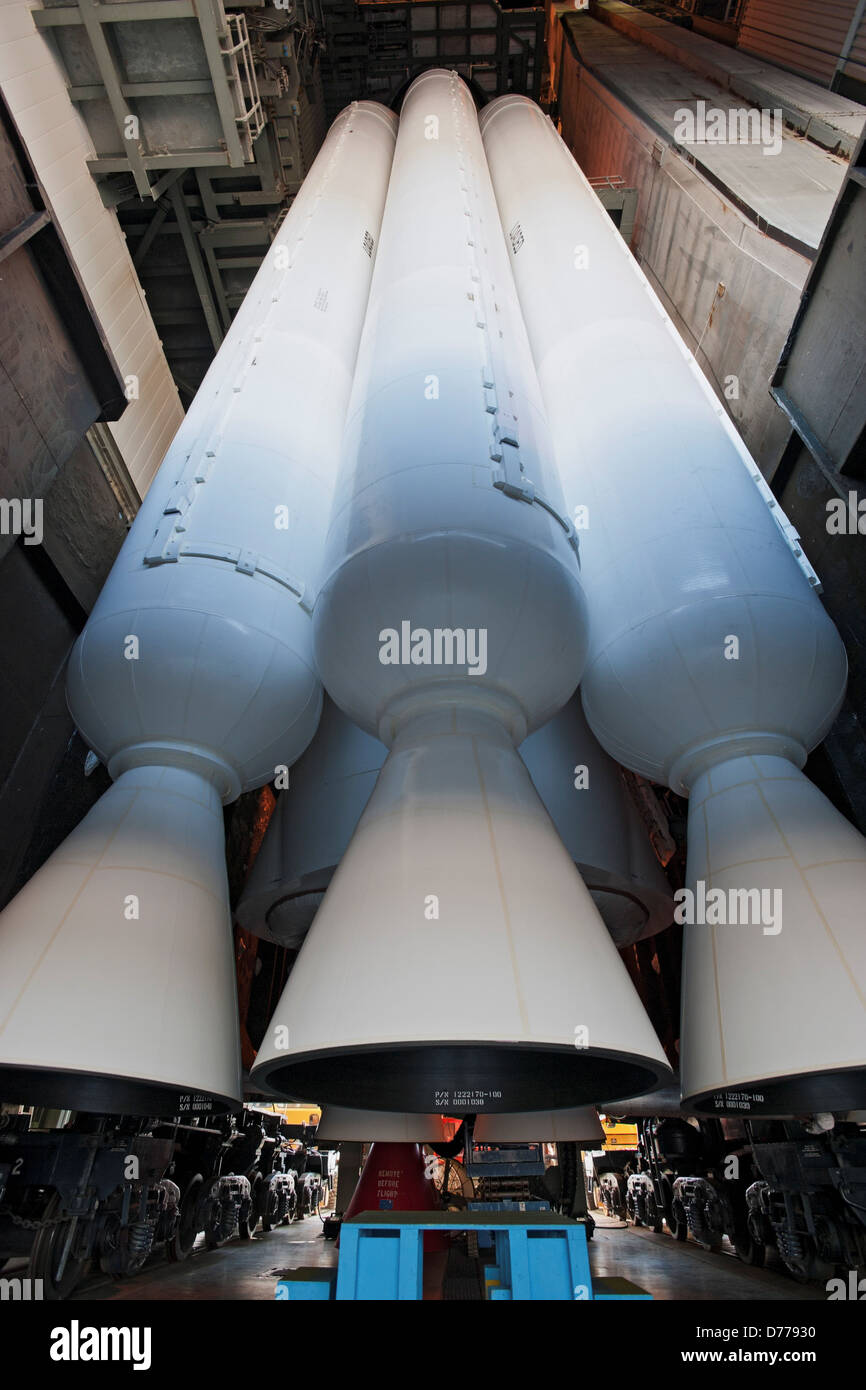 Closeup 67foot Solid Rocket Boosters on Atlas V Rocket Stock Photo